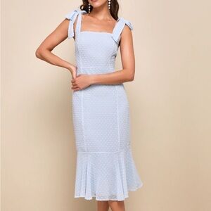 Lulus Bimini Periwinkle Blue Swiss Dot Tie-Strap Midi Dress